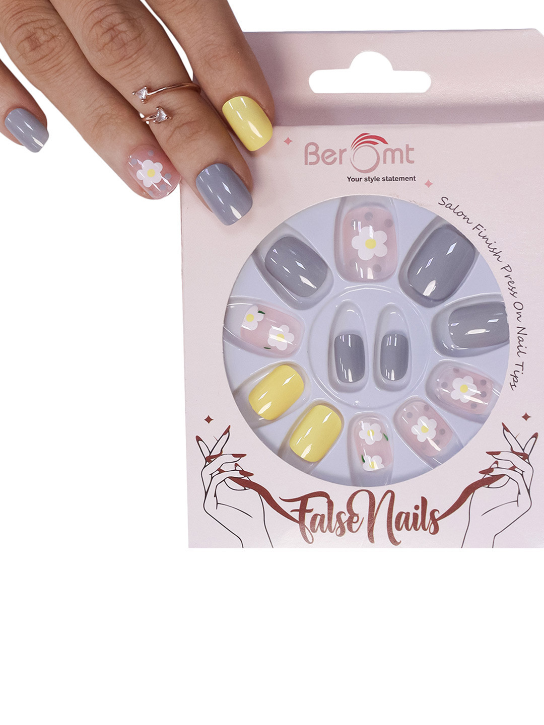 BEROMT 12 Pcs Long-Lasting Reusable Lightweight Salon Finish Press On Nail Tips - 755