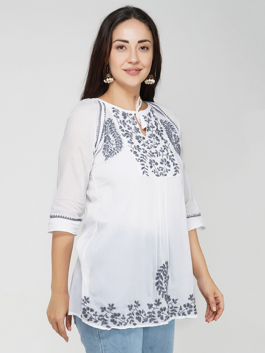 VAHSON Chikankari Hand Embroidered Semi-Sheer Cotton Top