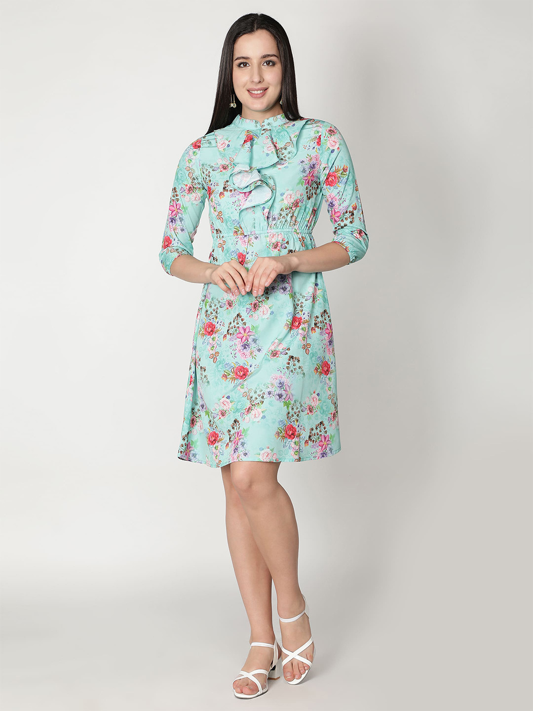 VIDE Green Floral Crepe Dress