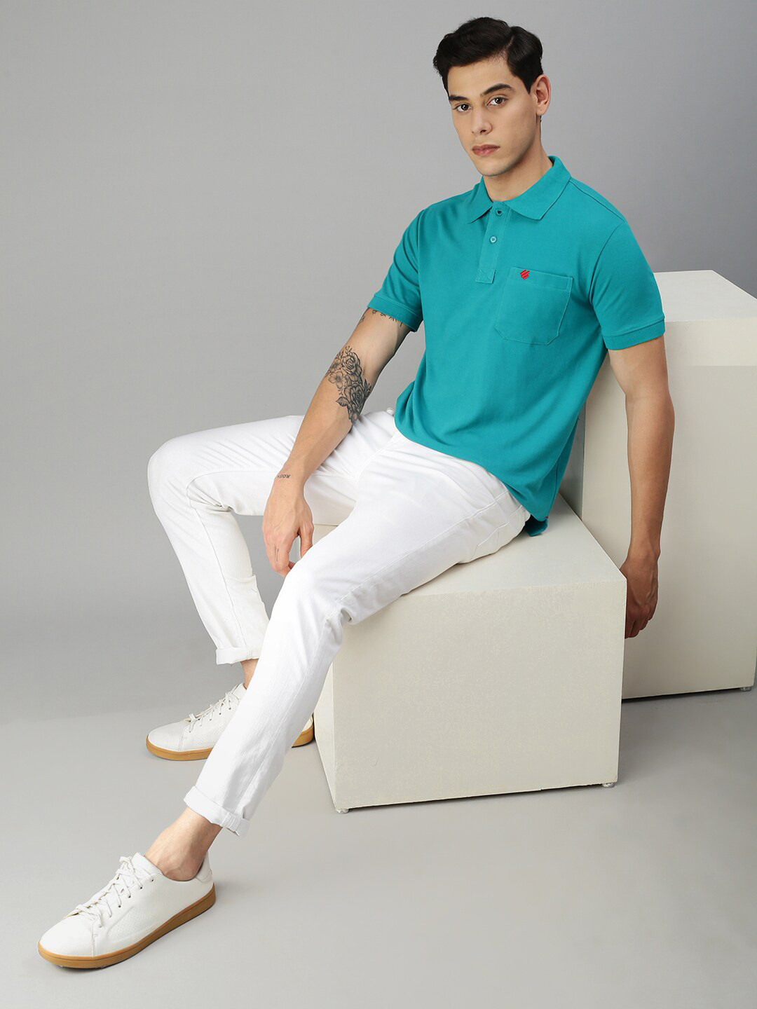 ONN Men Sea Green Polo Collar T-shirt