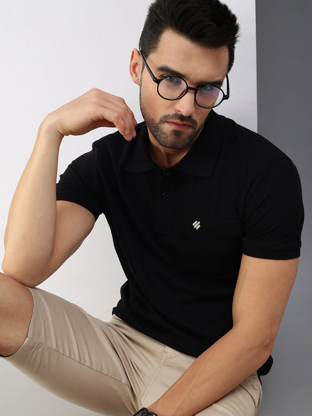ONN Men Black Polo Collar T-shirt