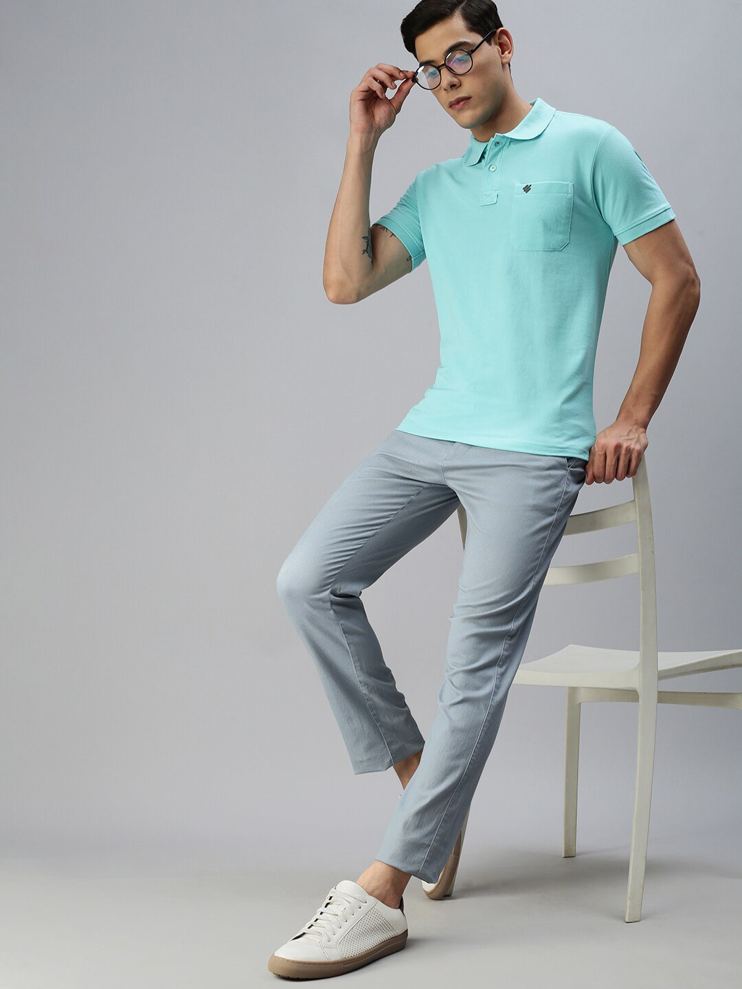 ONN Men Blue Brand Logo Polo Collar T-shirt