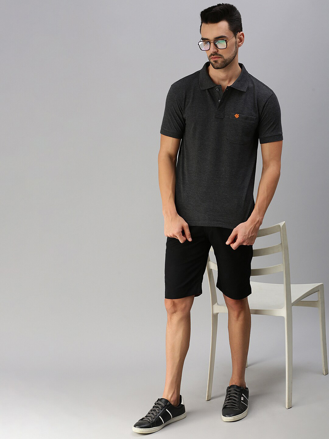 ONN Men Black Polo Collar  Cotton Blend T-shirt