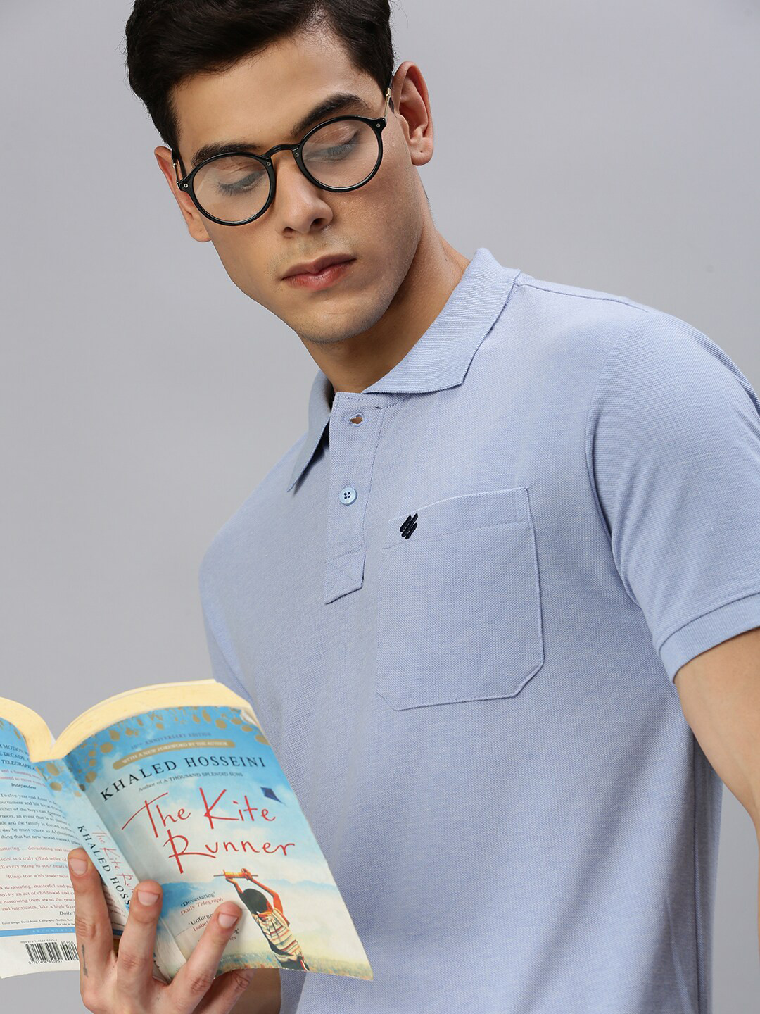 ONN Men Blue Mist Polo Collar T-shirt