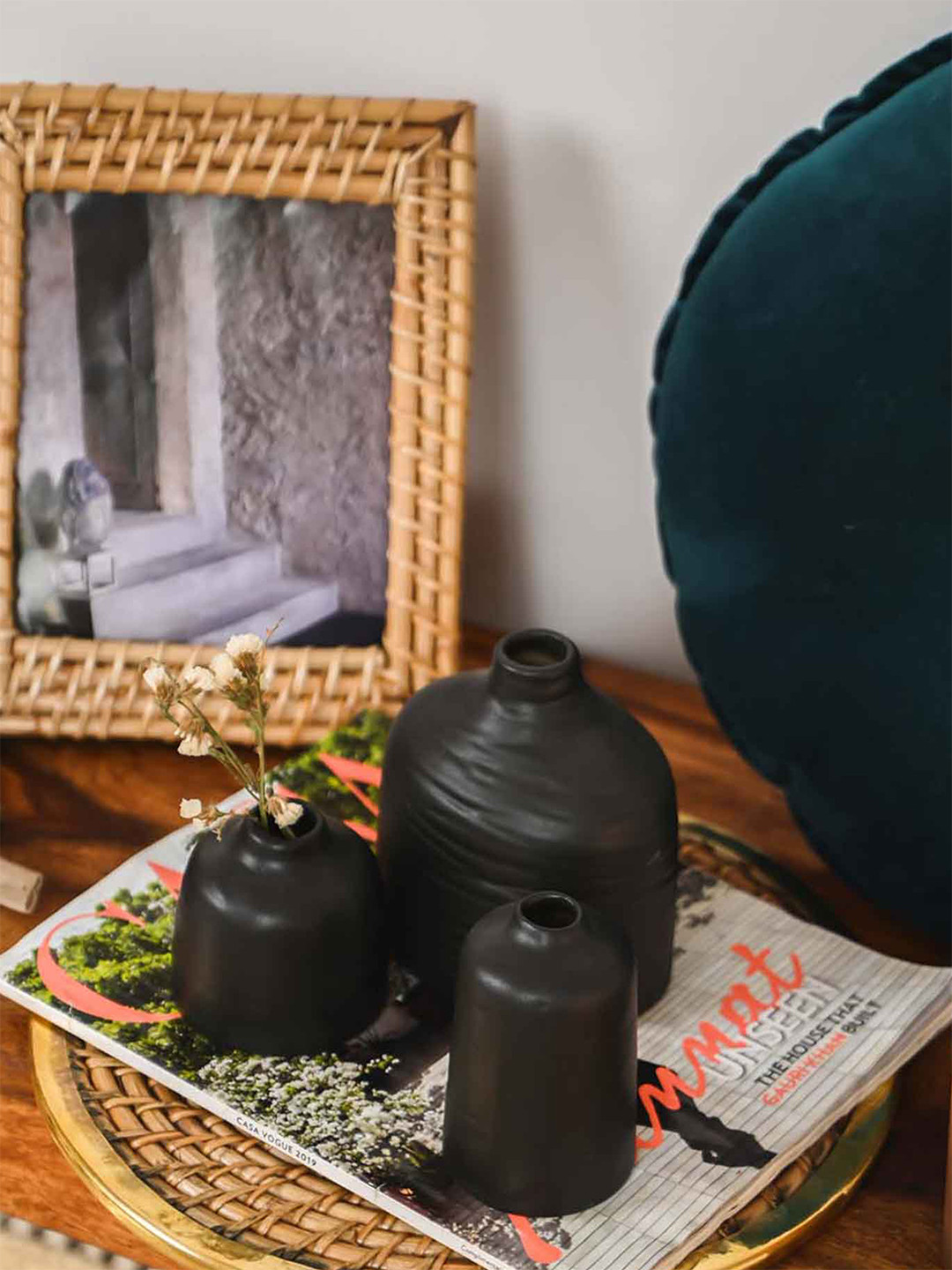 PUREZENTO Set Of 3 Black Solid Ceramic Vases