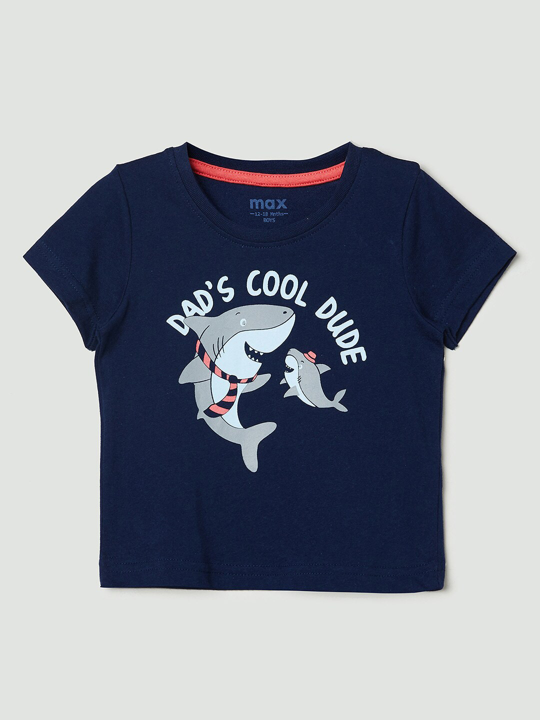 max Boys Navy Blue Printed Pure Cotton T-shirt