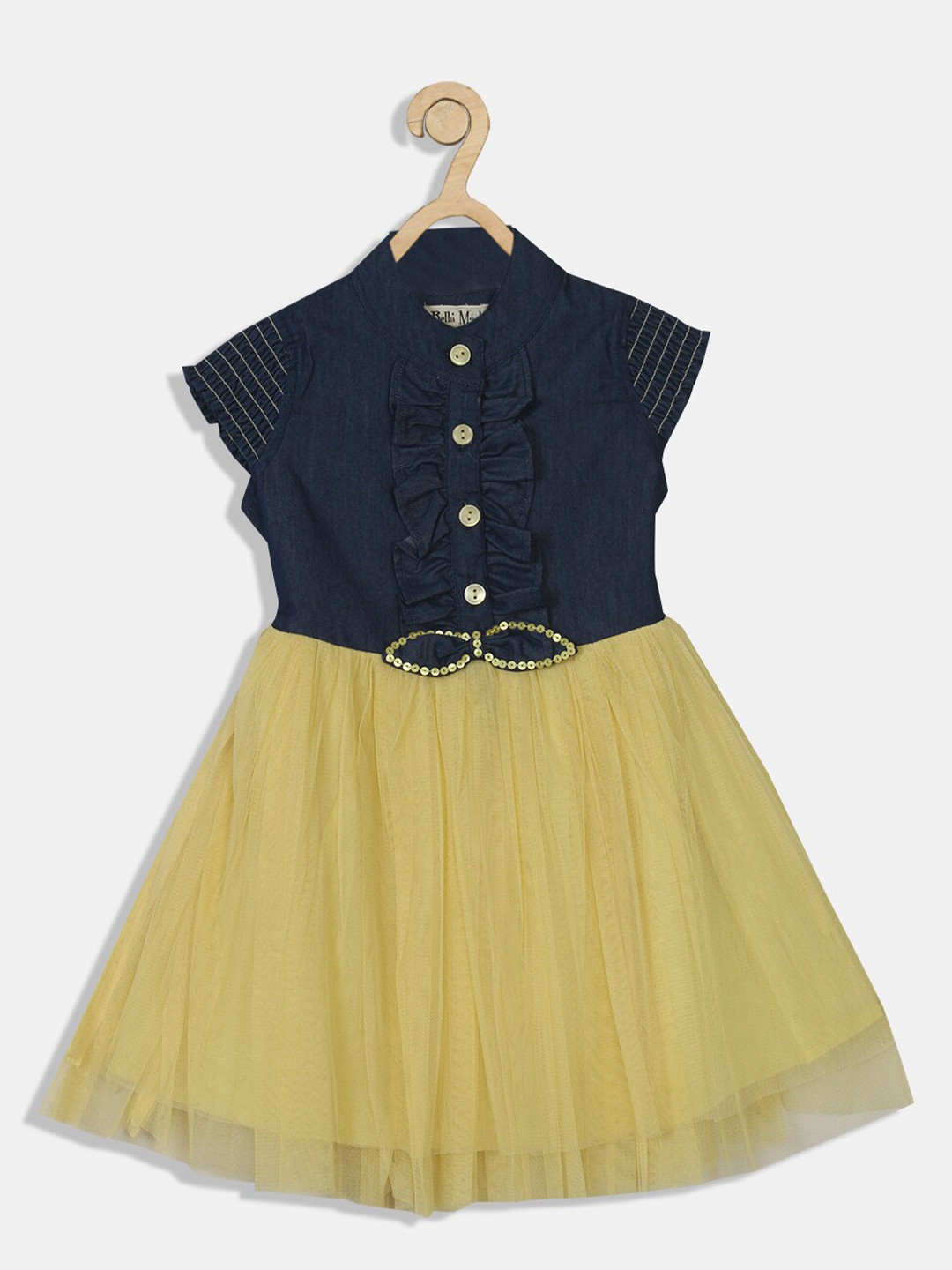 Bella Moda Girls Yellow & Navy Blue Fit and Flare Dress