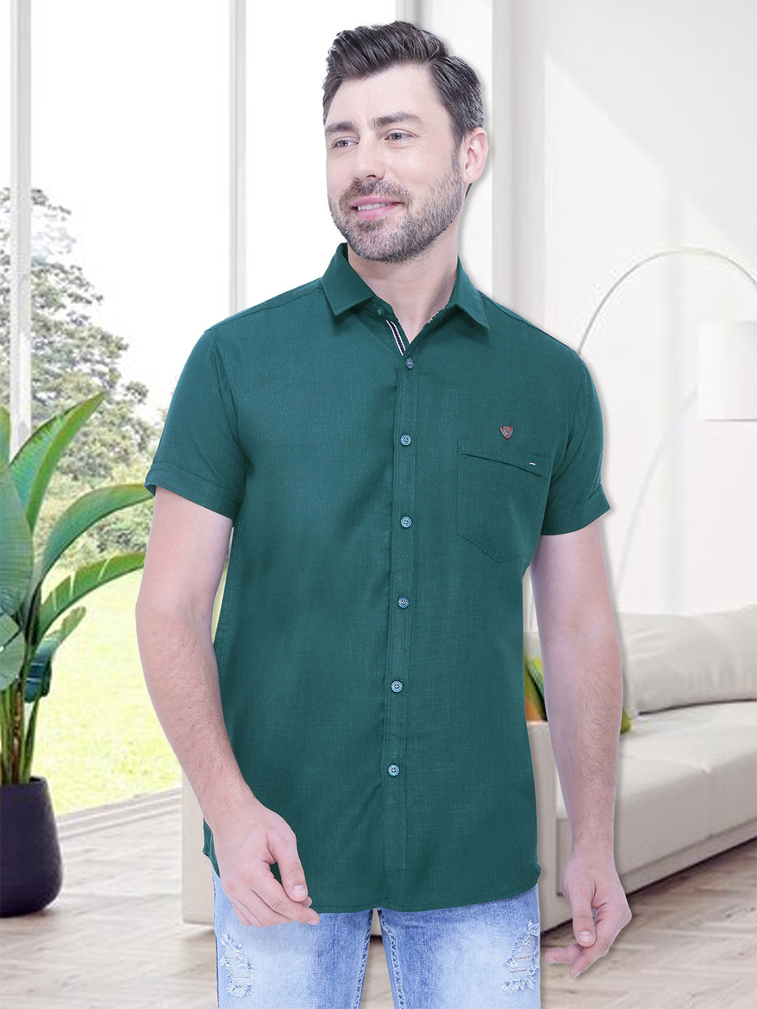 Kuons Avenue Men Sea Green Smart Slim Fit Casual Shirt