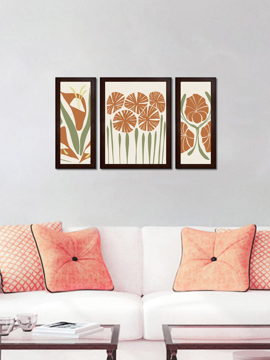 WENS Flower White 3 Pcs Wall Living Room Rectangle Paintings Wall Art -13.39 x 23In