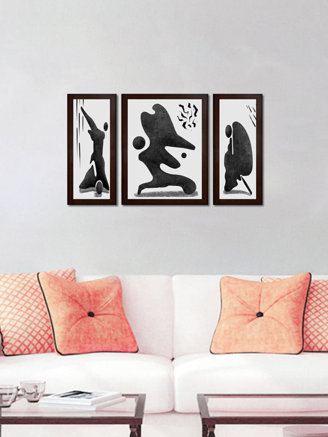 WENS Set Of 3 White & Black Boho Art Framed Painting