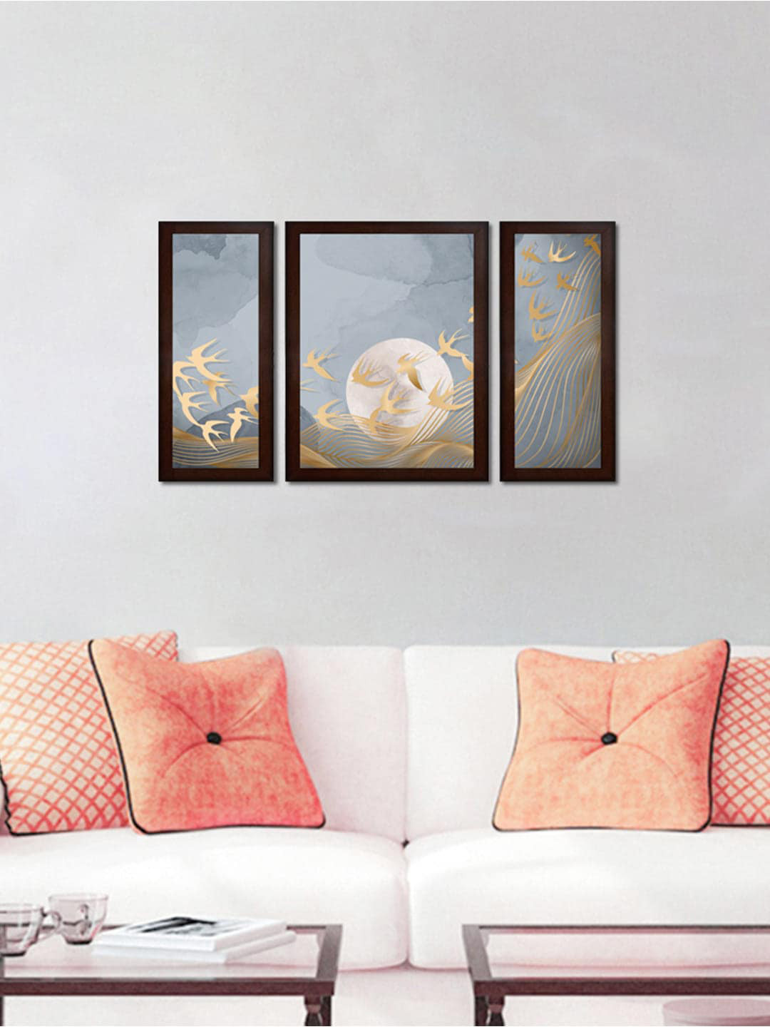 WENS Set of 3 Blue & Gold Nature Wall Art Framed Painting