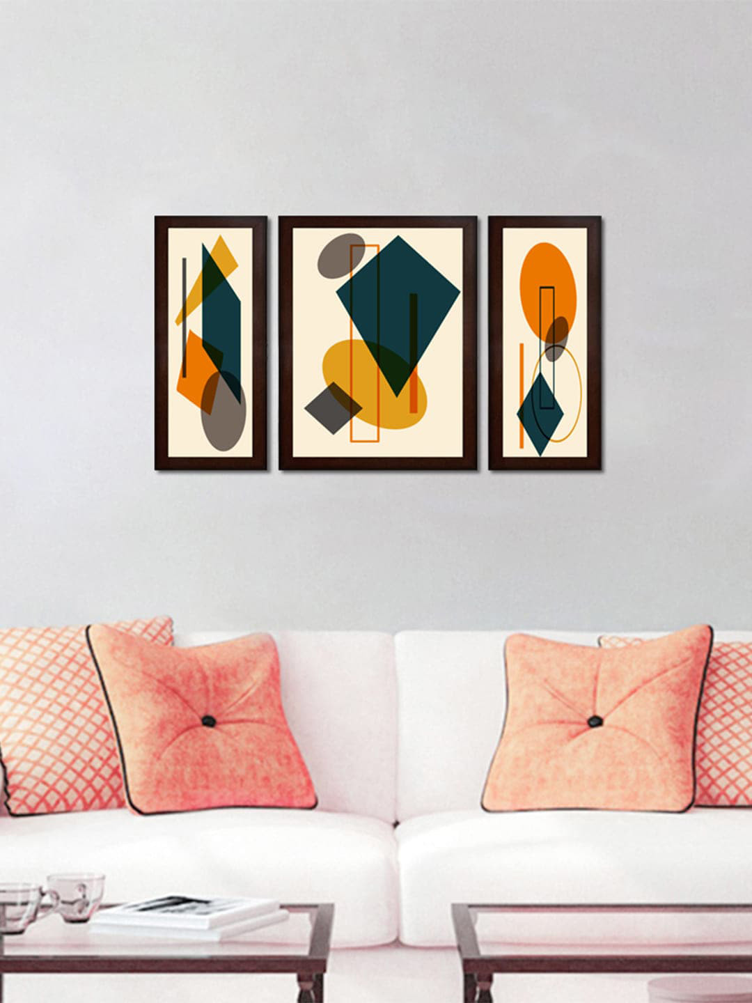 WENS Beige MDF 3 Pcs Wall Living Room Rectangle Potrait Paintings Wall Art -23 x 13.39In