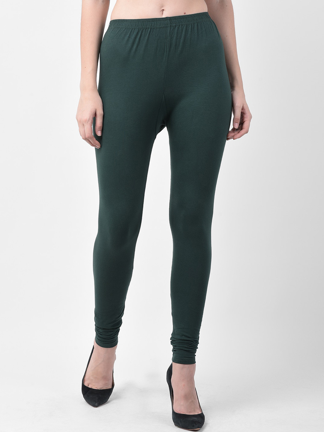 GRACIT Women Bottle Green Solid Ankle-Length Super combed Cotton Lycra Leggings