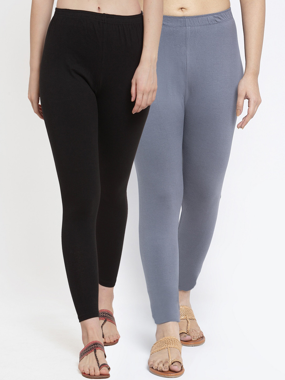 GRACIT Women Set Of 2 Black & Grey Leggings