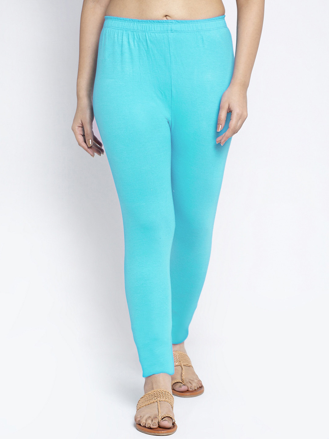 GRACIT Women Aqua Blue Solid Ankle-Length Leggings