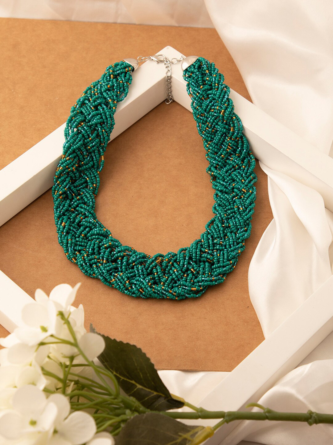 SOHI Green Beaded Statement Necklace