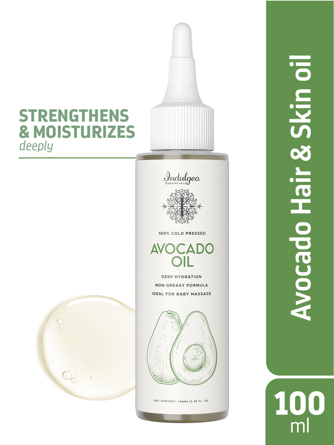 Indulgeo Essentials 100% Cold Pressed Pure Hass Avocado Oil - 100 ml