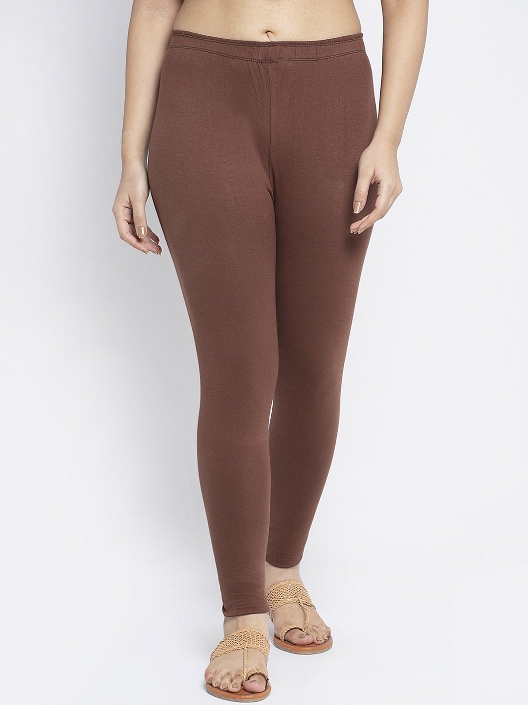 Jinfo Women Brown Solid Cotton Leggings