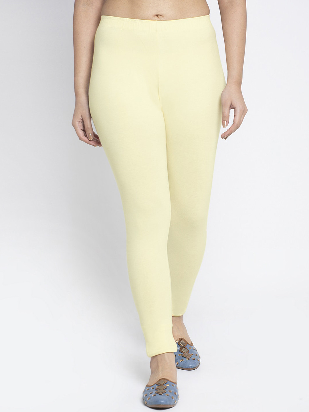 Jinfo Women Cream-Coloured Solid Ankle-Length  Super combed Cotton LycraLeggings