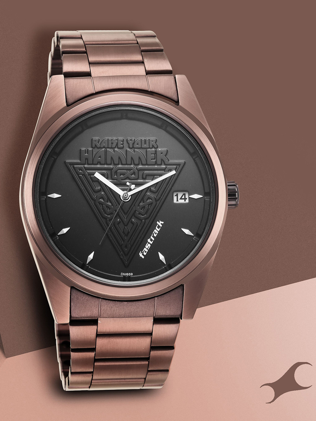 Fastrack Men Black Brass Dial & Rose Gold Toned Bracelet Style Straps Analogue Watch