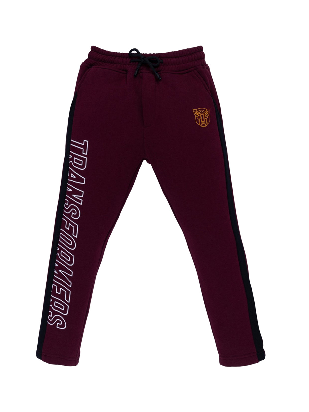 Status Quo Kids-Boys Burgundy & White Printed Cotton Transformers Track Pants