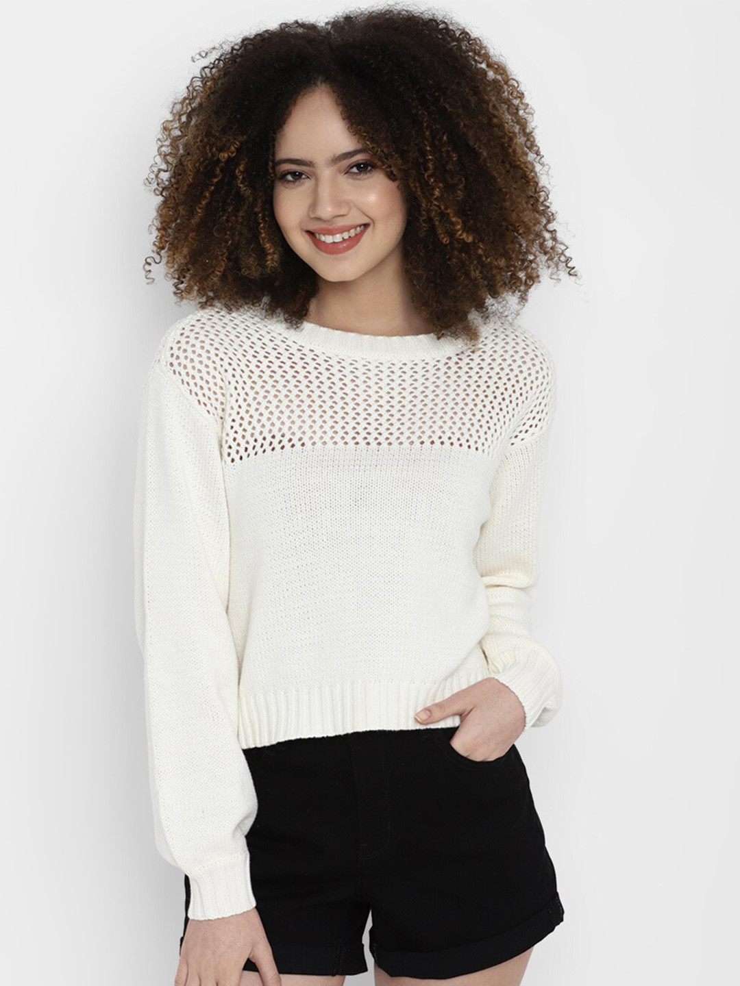 AMERICAN EAGLE OUTFITTERS Women Cream Solid Cotton Sweater Vest