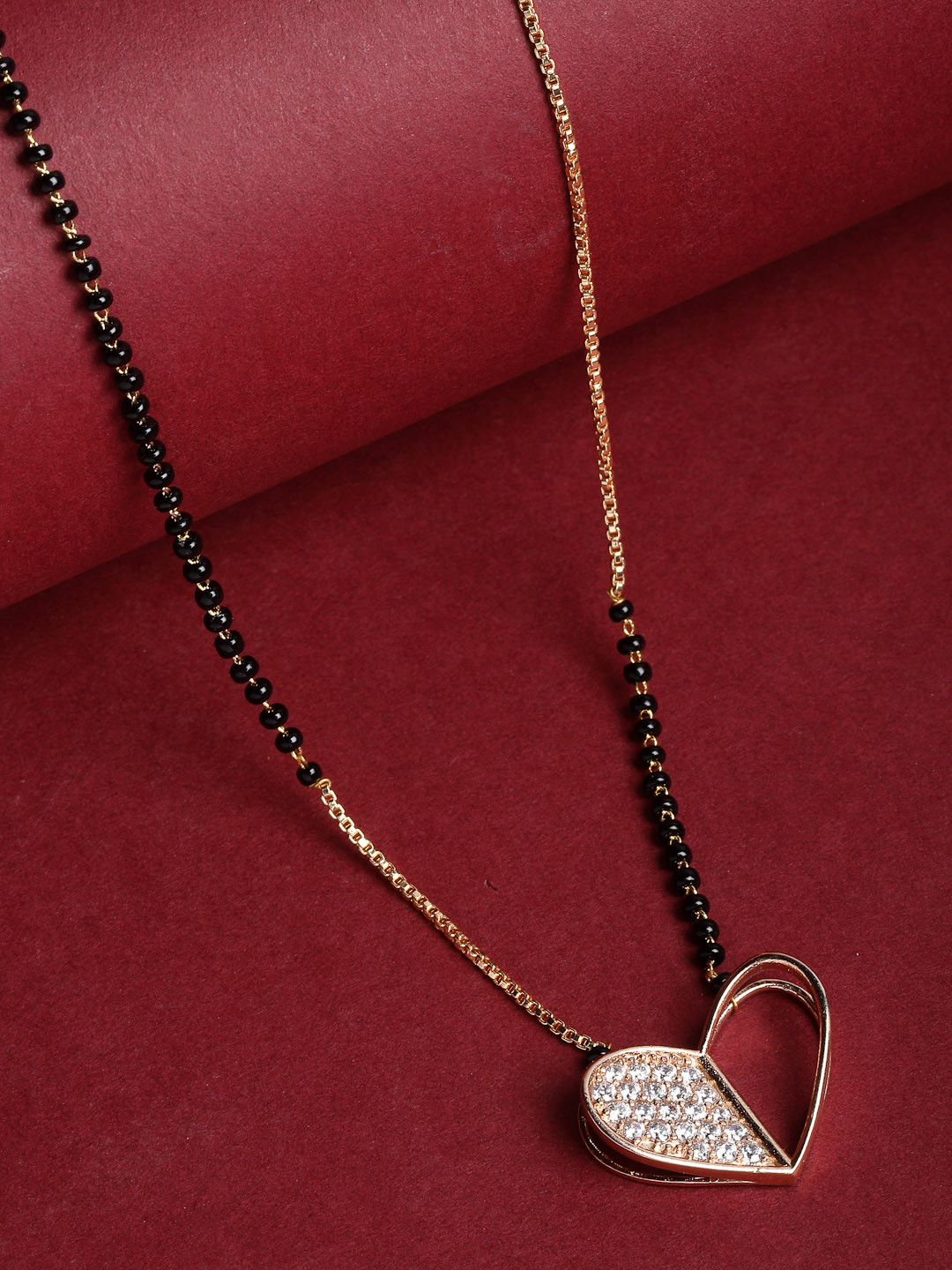 PANASH Gold-Plated & Black Beaded Designed Mangalsutra