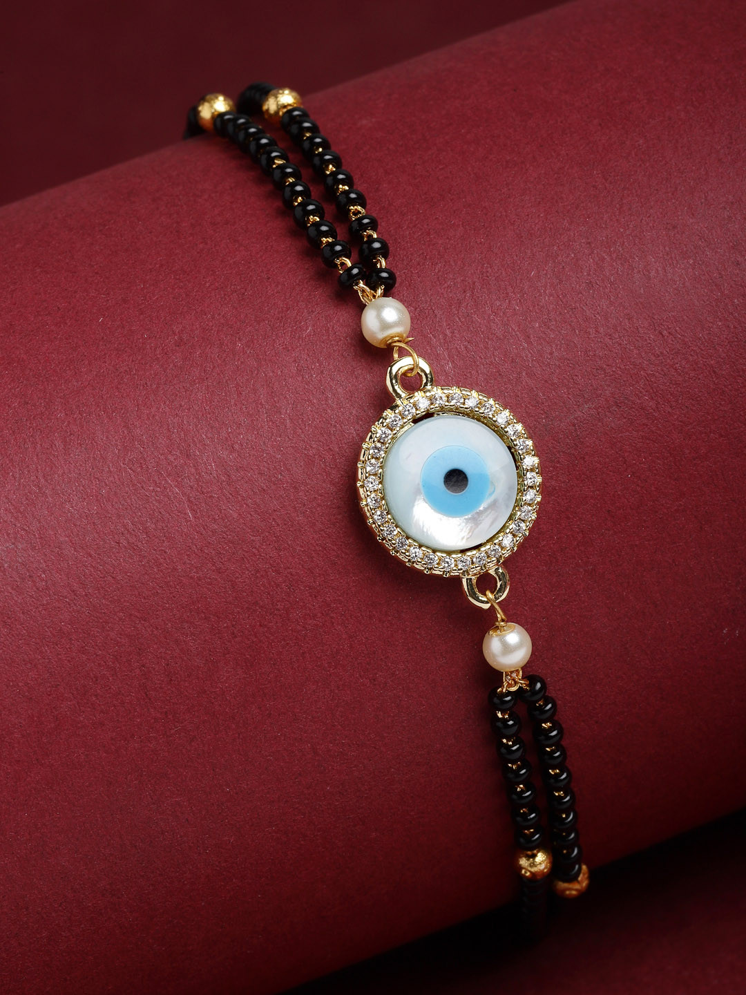 PANASH Women Gold-Toned & Black Brass Gold-Plated Charm Bracelet