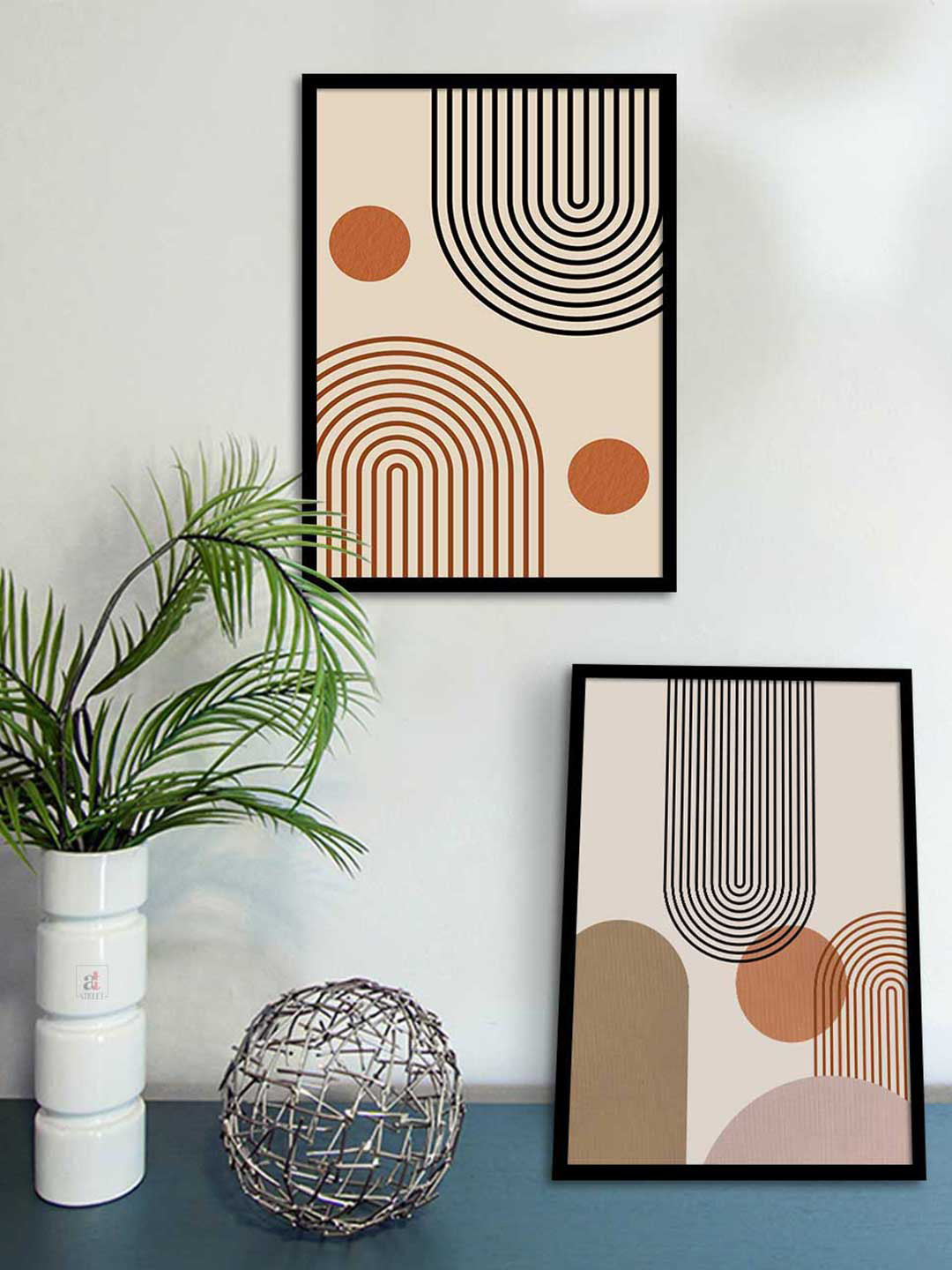 Art Street Abstract Boho Modern Line Wood 2 Piece Wall Paintings Wall Art - 12.5 x 17.5 in