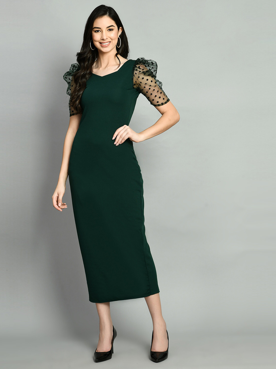 IUGA Green Sweatheart Neck Sheath Midi Dress