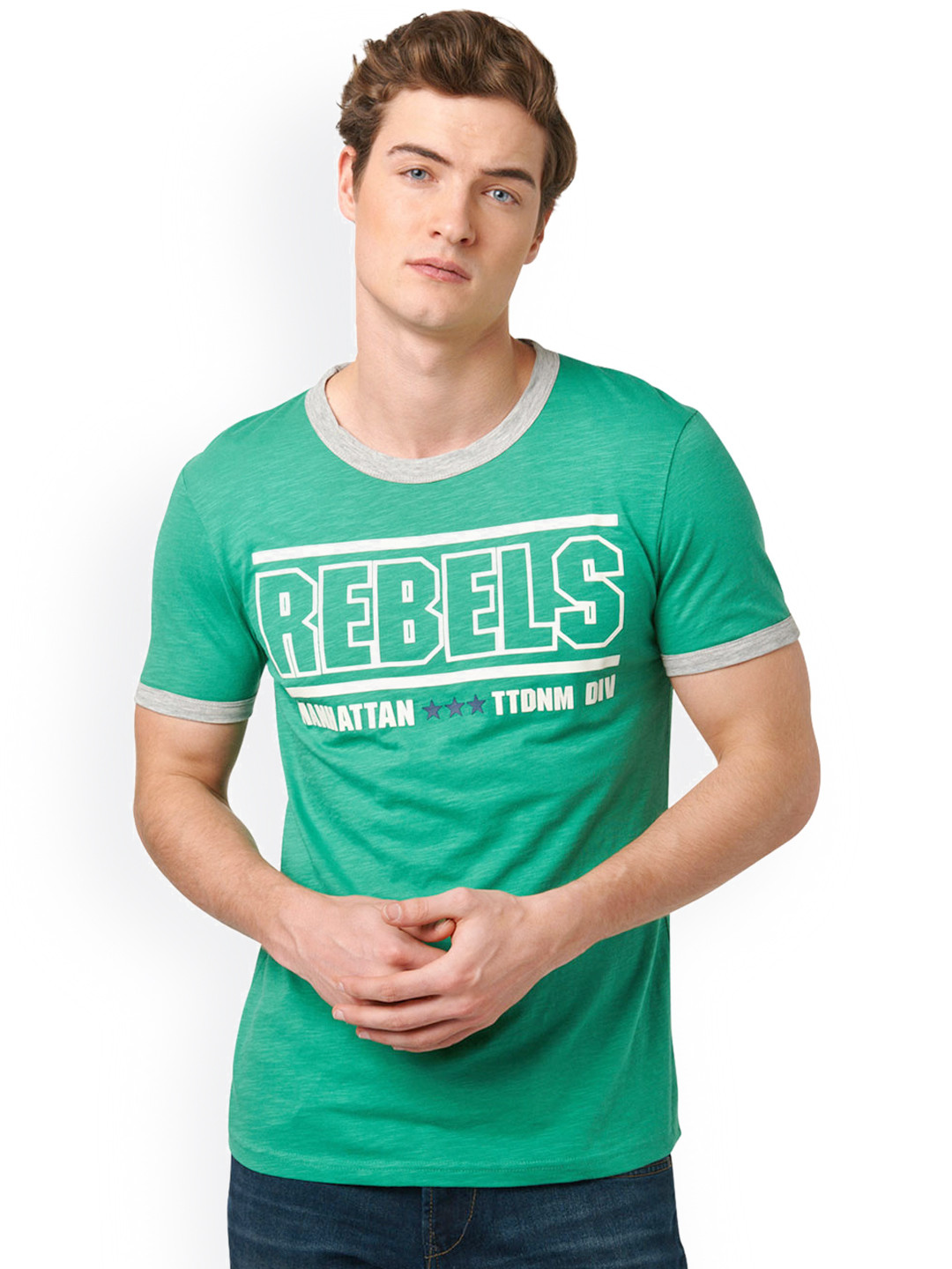 Tom Tailor Men Green Printed Round Neck T-shirt