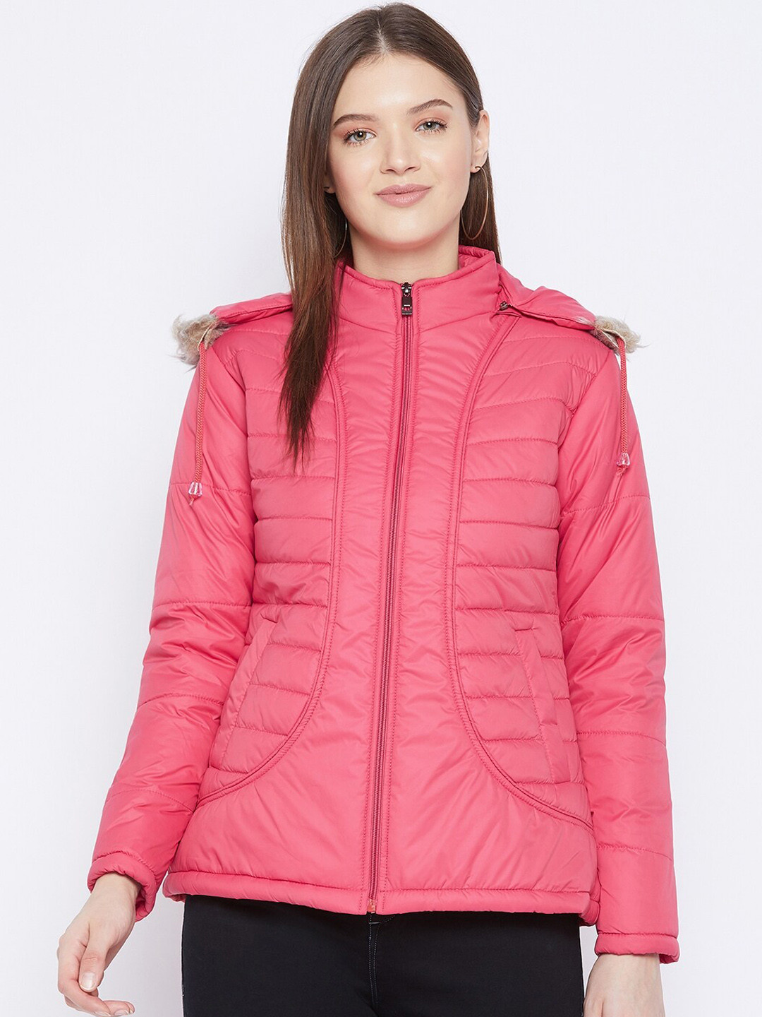 VERO AMORE Women Pink Striped Insulator Outdoor Parka Jacket