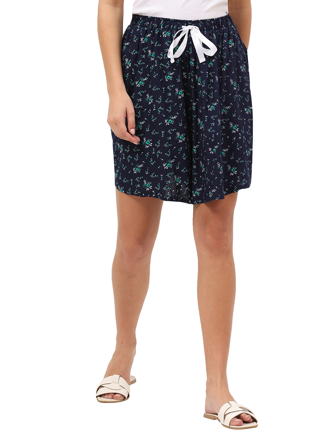 9shines Label Women Blue Floral Printed Loose Fit Shorts