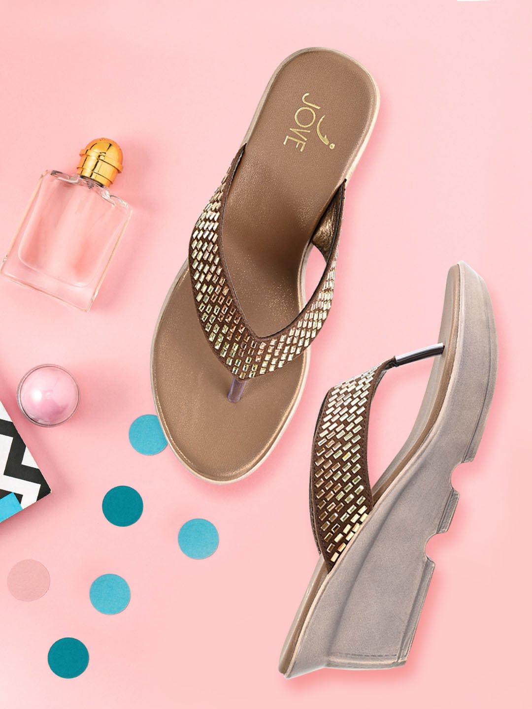 Jove Brown & Beige Wedge Sandals 3 Inch Heels