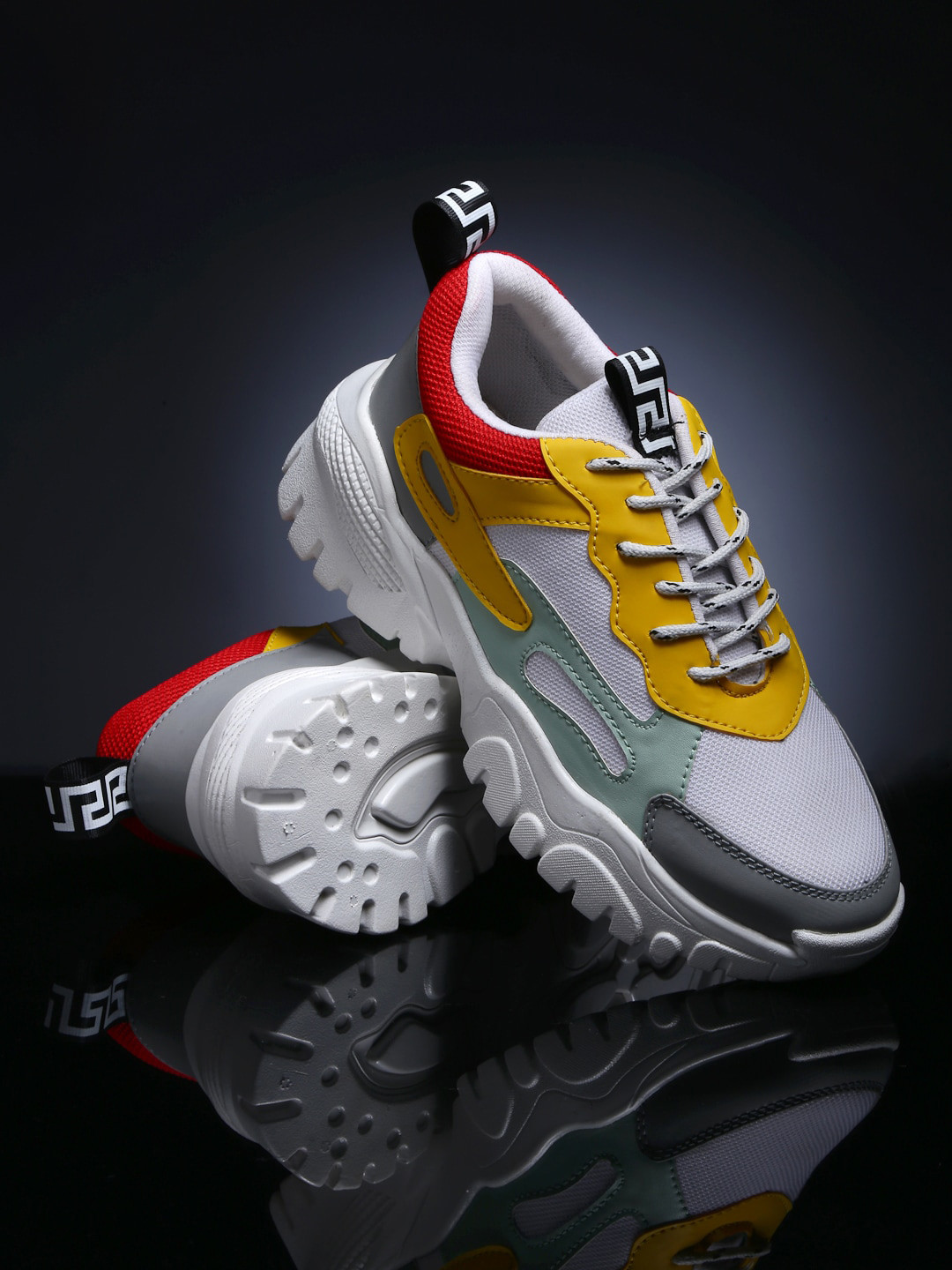 sneakers villa Women White & Yellow Colourblocked Sneakers