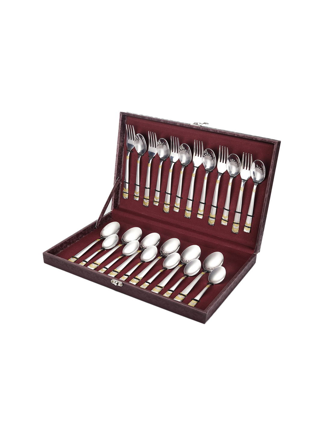 FNS Set of 24 Gold-Plated Silver Solid Stainless Steel Cutlery set with Box