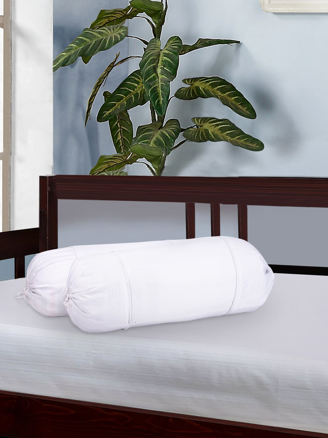 SHADES of LIFE Adults Set Of 2 White Solid Round Cotton Bolster Covers