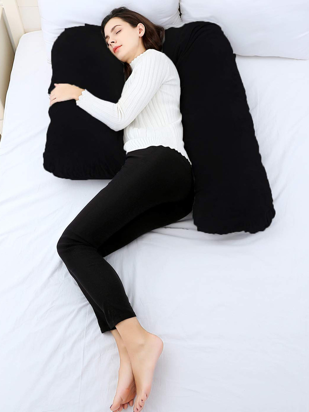 Pum Pum Hollow Fiber Black Solid Faux Velvet Ultra Soft Fibre Maternity Pillow-82.99 x 143.99 x 20 cm