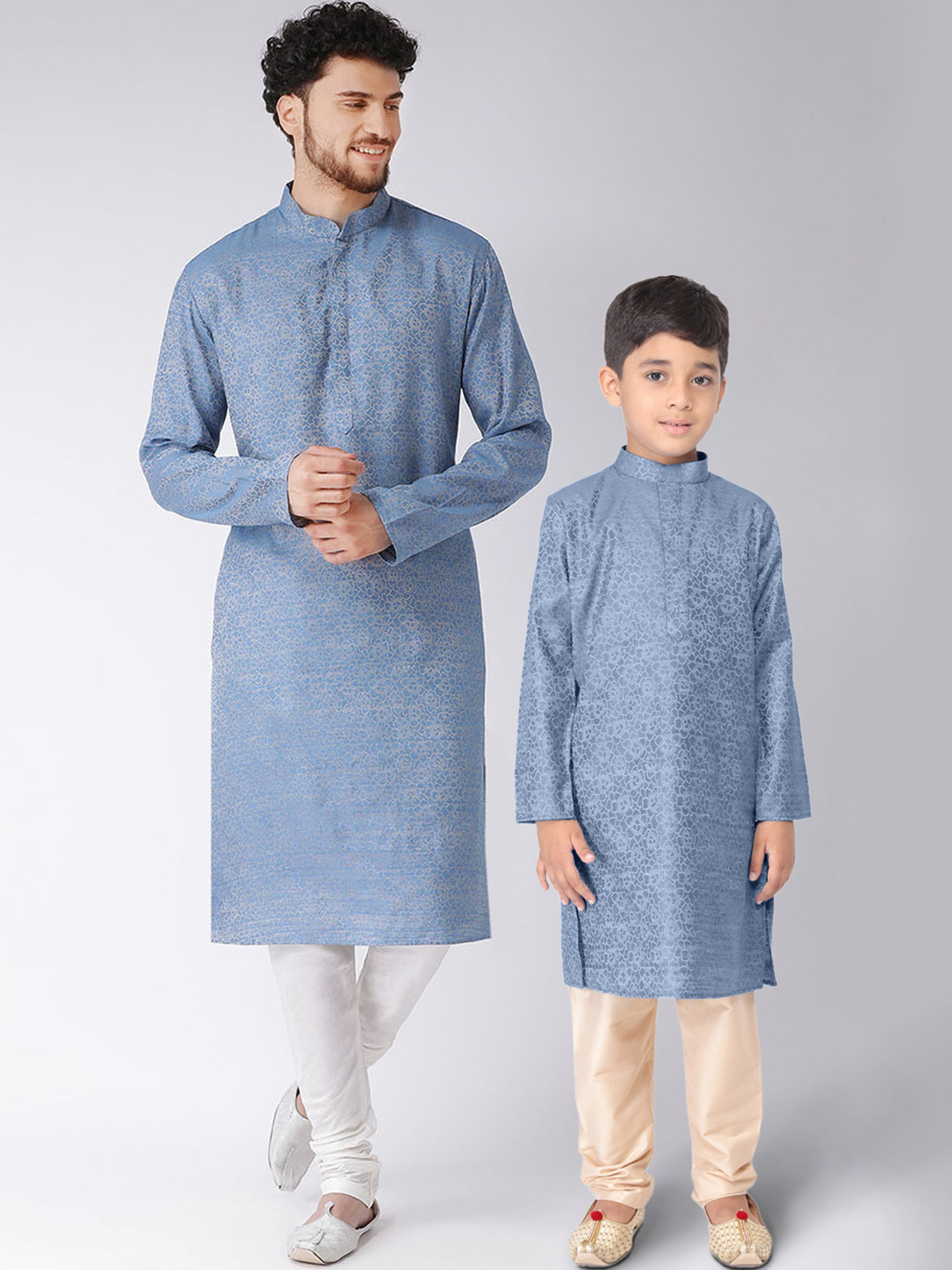 TABARD Boys Blue Floral Patterned Kurta with Pyjamas