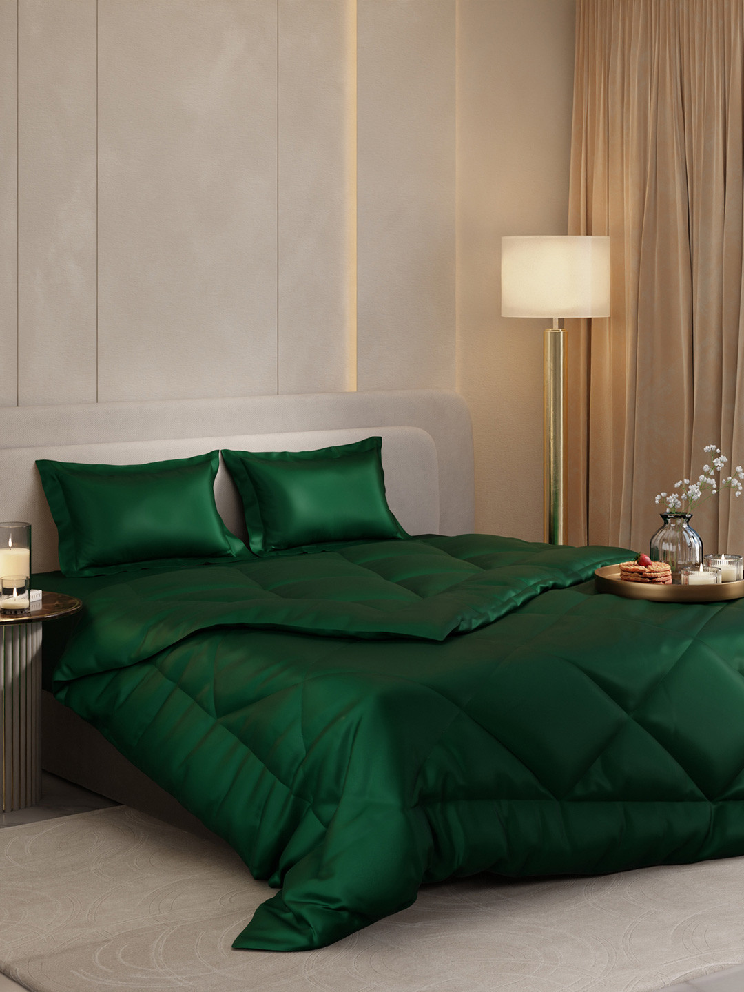 Stoa Paris Date Night Collection Green Solid AC Room 150 GSM Double Bed Satin Comforter