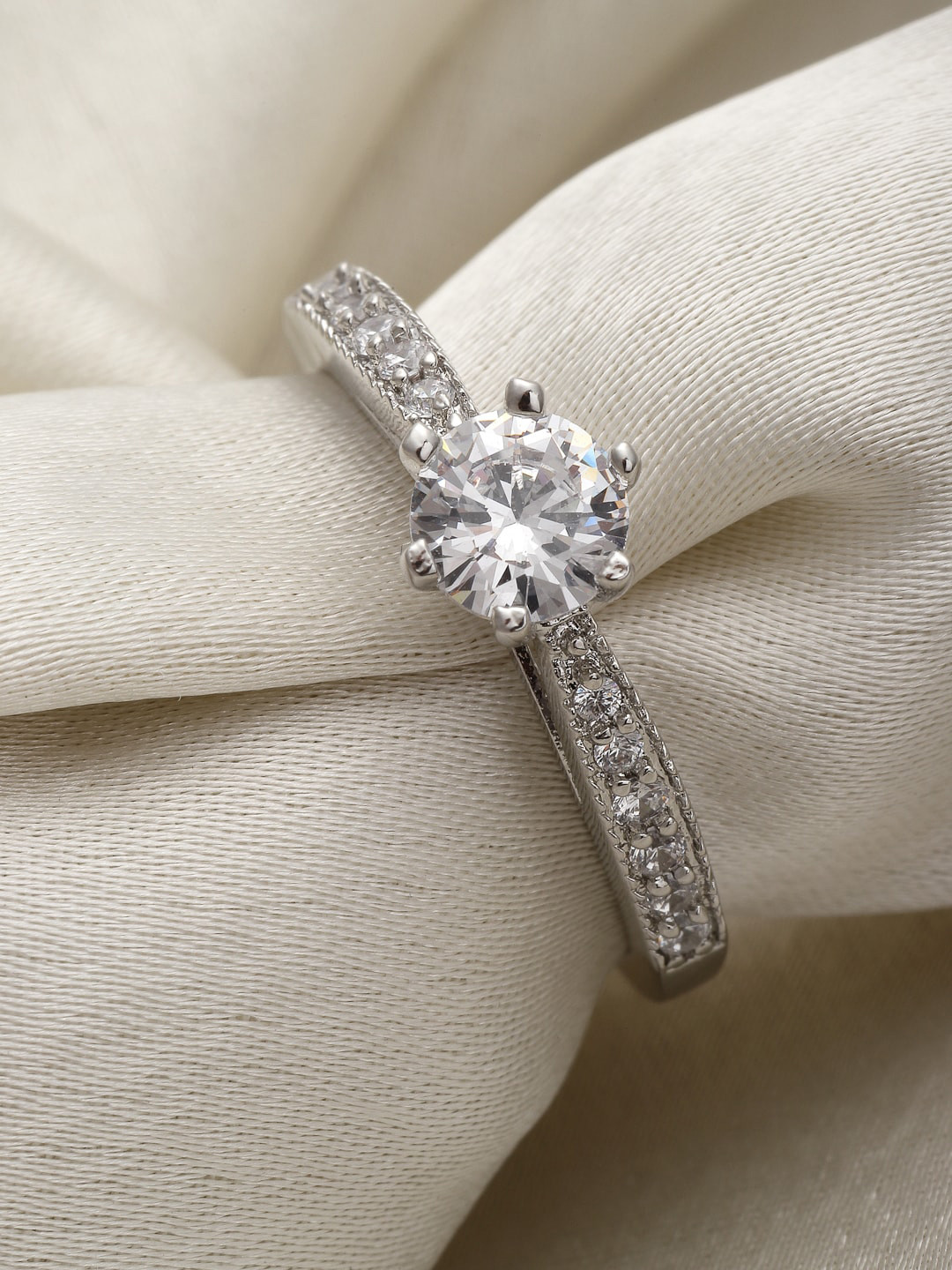 VOGUE PANASH Silver-Plated Solitaire AD Stone Solitaire Finger Ring