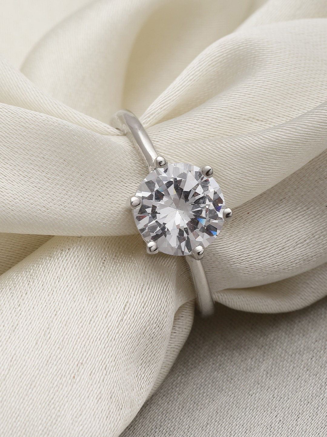 VOGUE PANASH Silver-Plated Solitaire American Diamond Studded Finger Ring