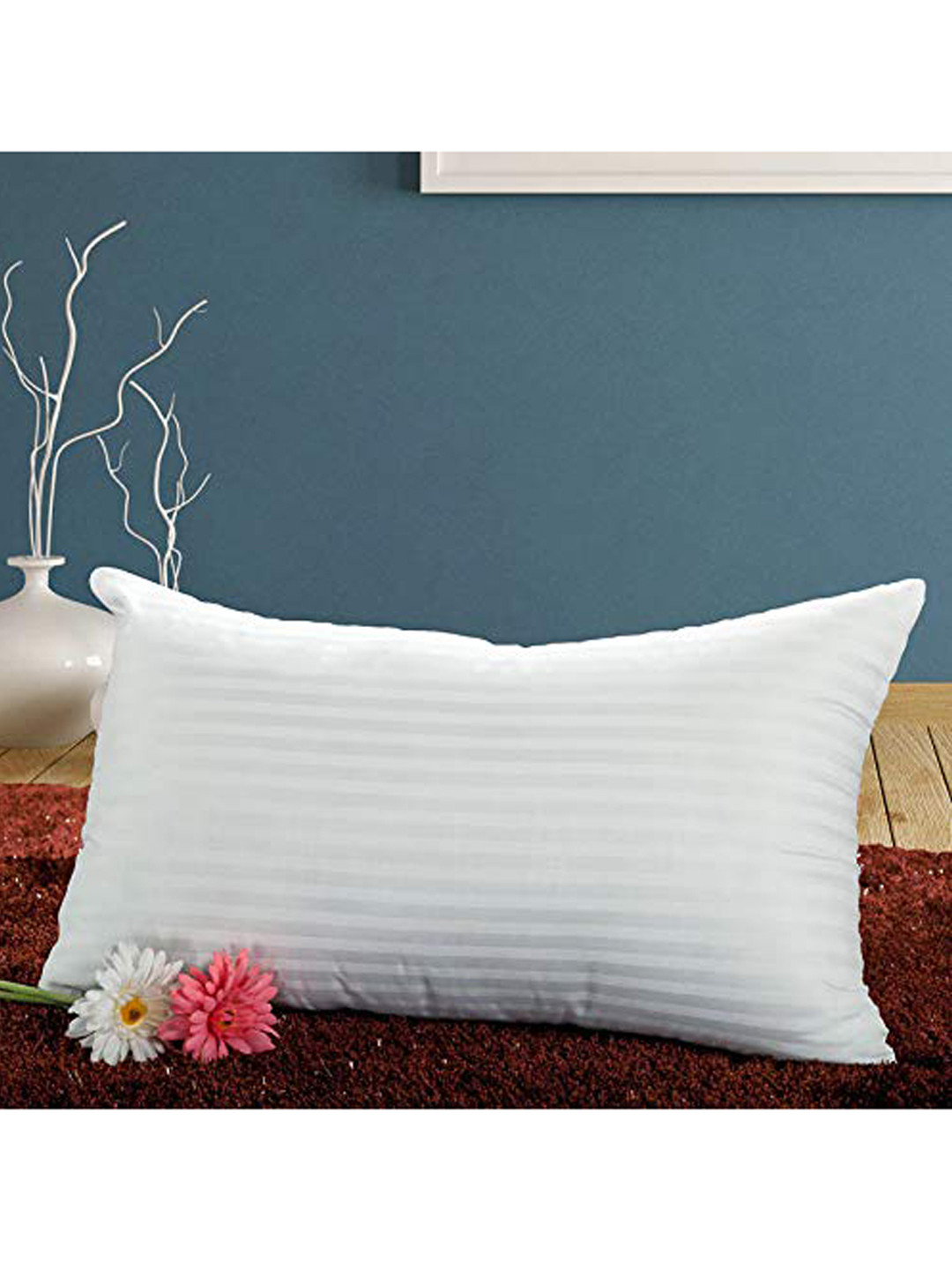 JD x Rectangular White Striped Polyester Set of 4 Medium Fibre Sleep Pillow-66 x 42 x 10 cm