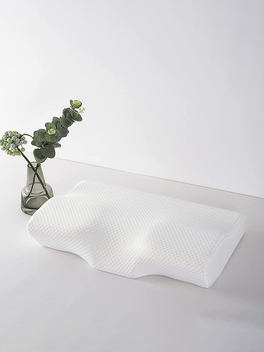 Pum Pum Orthopaedic Cervial Butterfly White Solid Polycotton Medium Memory Foam Therapedic Pillow-10.1 x 48.26 x 30.48 cm