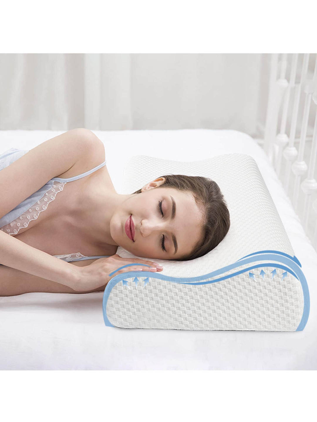 Pum Pum White Solid Polycotton Medium Memory Foam Therapedic Pillow-55 x 61 x 11 cm