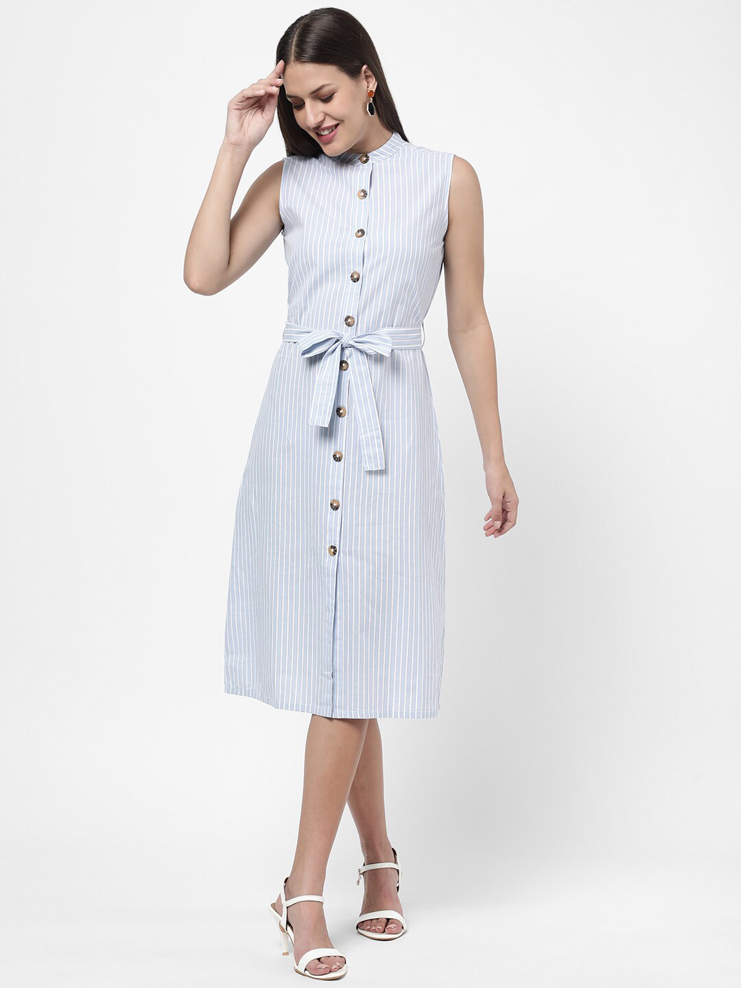 R&B Blue Striped Shirt Dress
