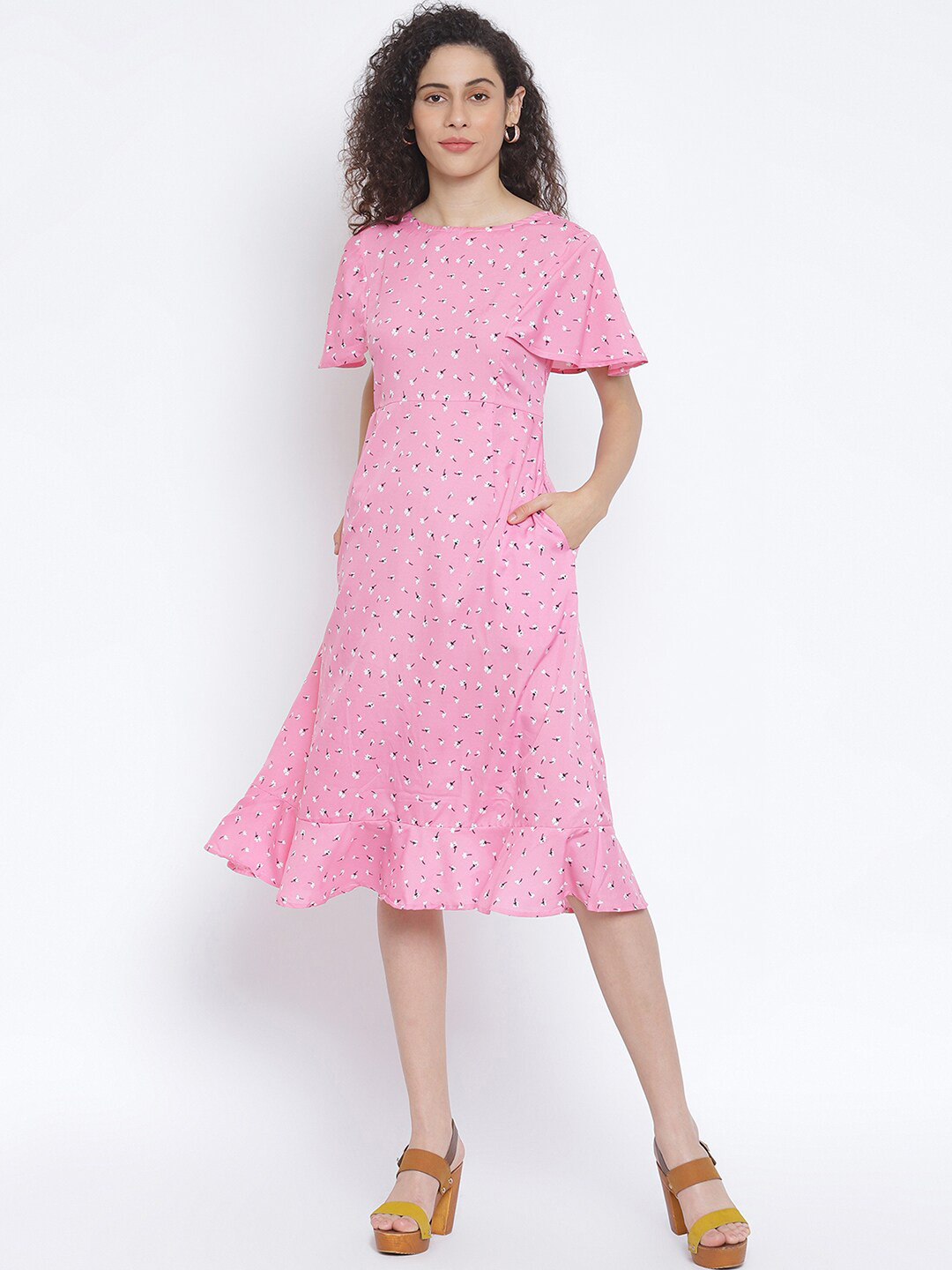 R&B Pink Floral A-Line Dress
