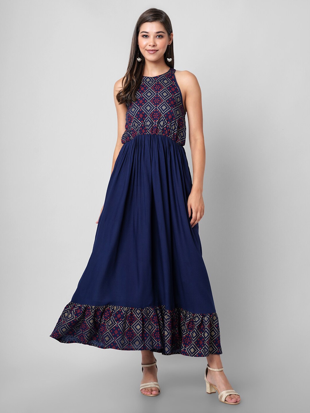 Navy blue cotton maxi dress shop
