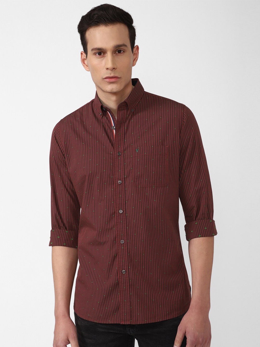 Van Heusen Sport Men Maroon Slim Fit Grid Tattersall Checks Checked Casual Shirt