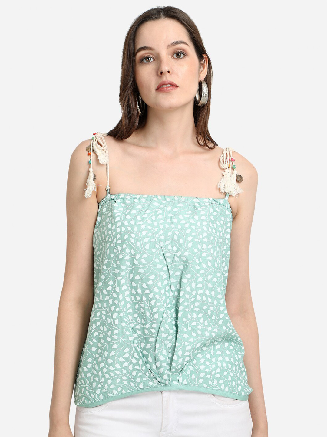 Prettify Green & blue glass Floral Print Liva Top